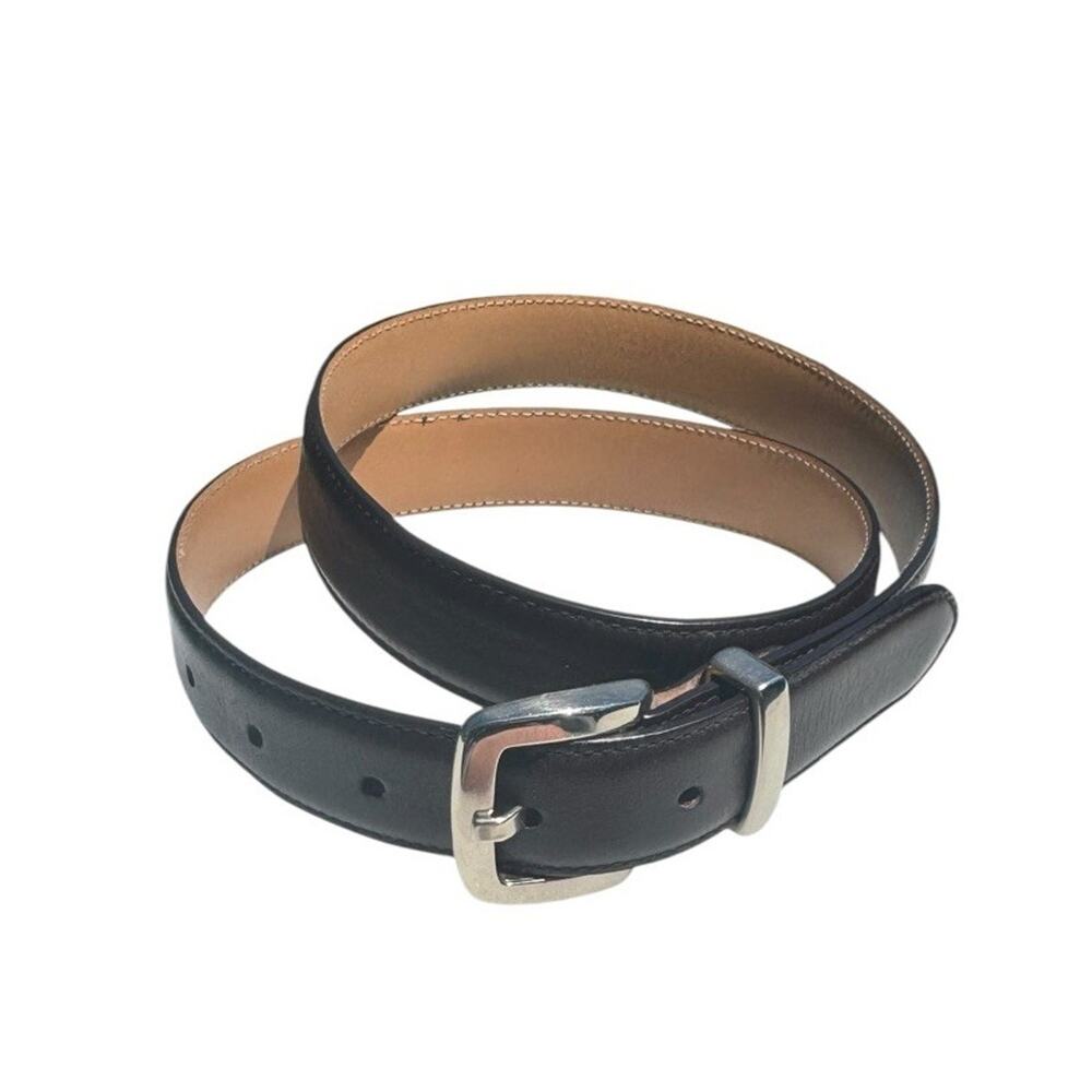 Talbots Dark Brown Leather Belt Made in Italy Silver Buckle Size Large